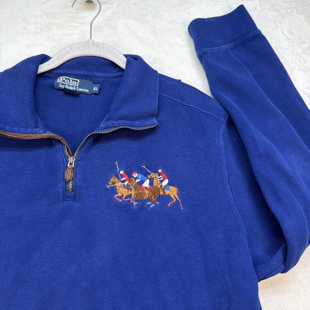 Polo Ralph Lauren Triple Pony Quarter Zip Pullover XL 90s Equestrian Vintage